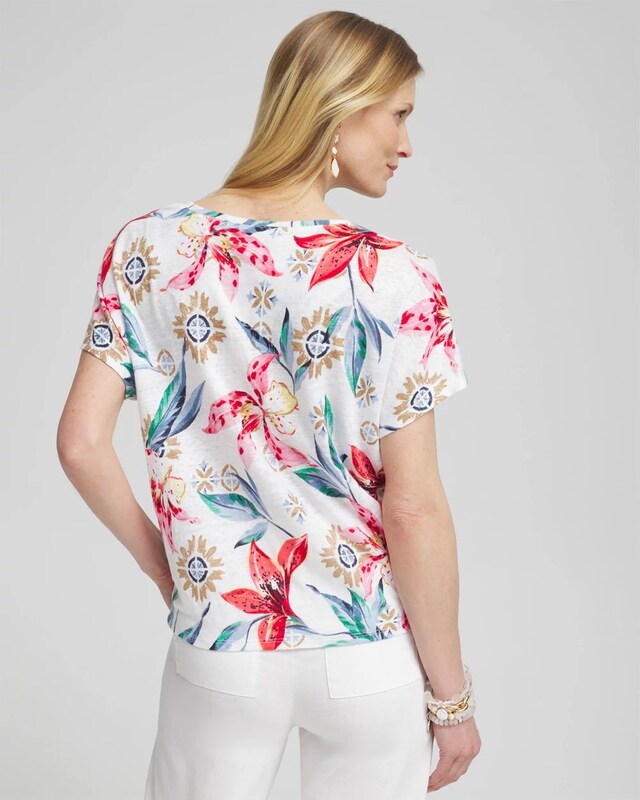 Linen Floral Tie Front Tee - image 3